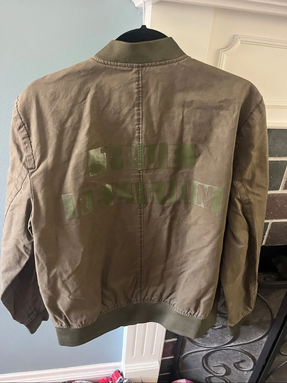 True Religion Waxed Bomber in Military Olive